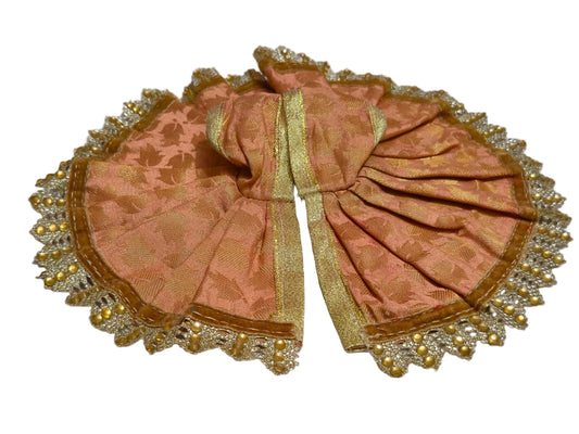 Elegant Peach Brocade Poshak with Ornate Golden Bead Border