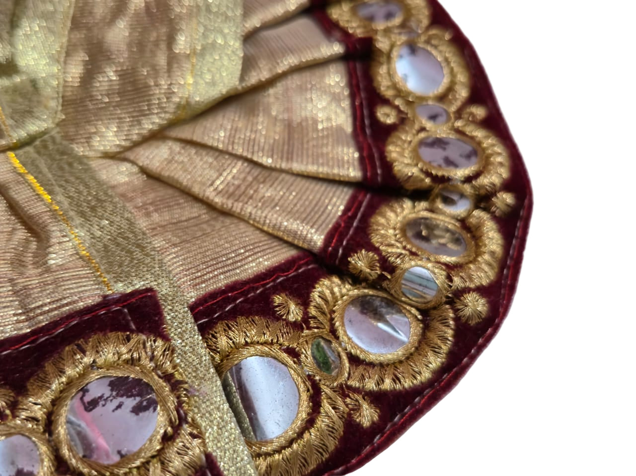 Regal Gold and Maroon Poshak with Mirror Work