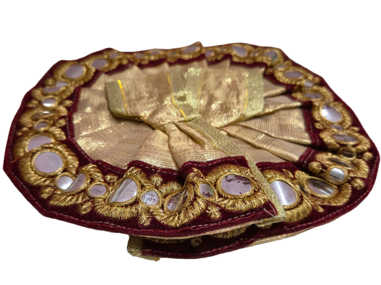 Regal Gold and Maroon Poshak with Mirror Work
