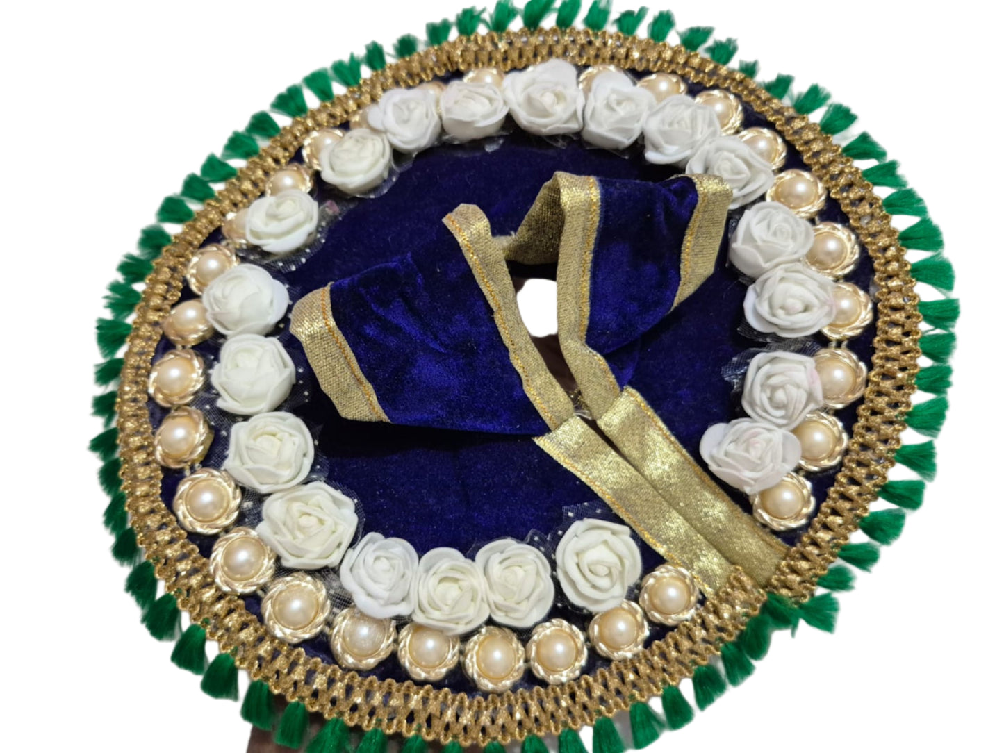 Royal Blue Velvet Poshak with White Roses & Pearl Accents