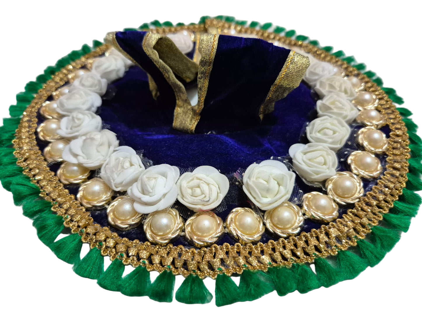 Royal Blue Velvet Poshak with White Roses & Pearl Accents