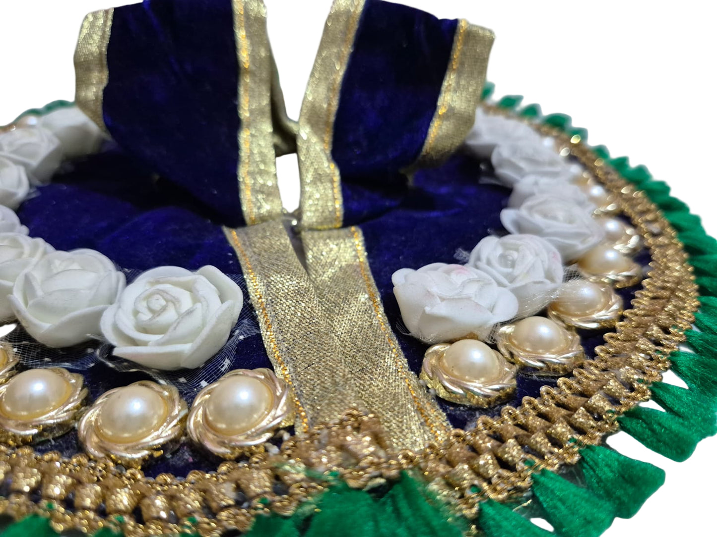 Royal Blue Velvet Poshak with White Roses & Pearl Accents