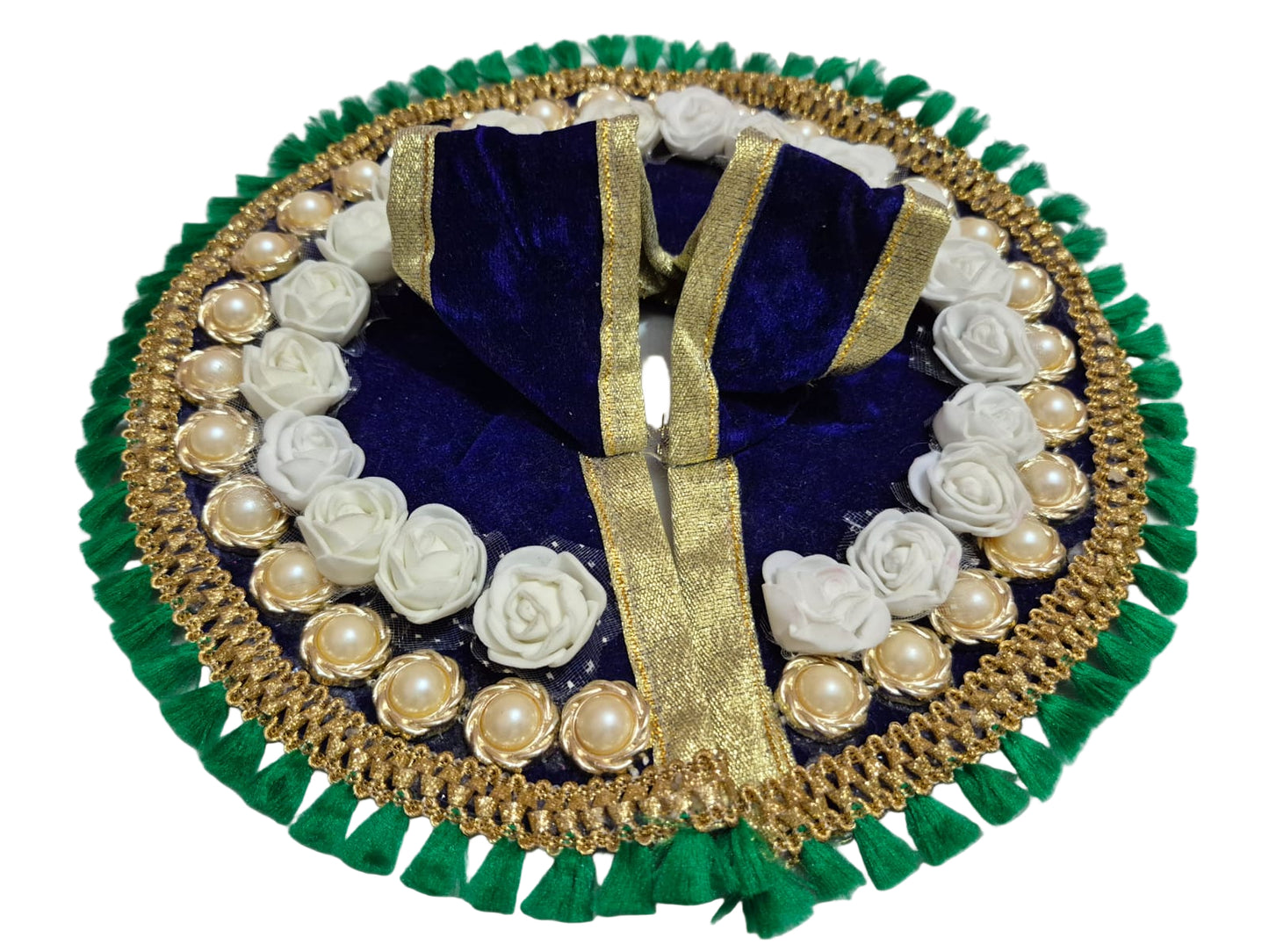 Royal Blue Velvet Poshak with White Roses & Pearl Accents