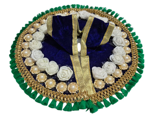 Royal Blue Velvet Poshak with White Roses & Pearl Accents