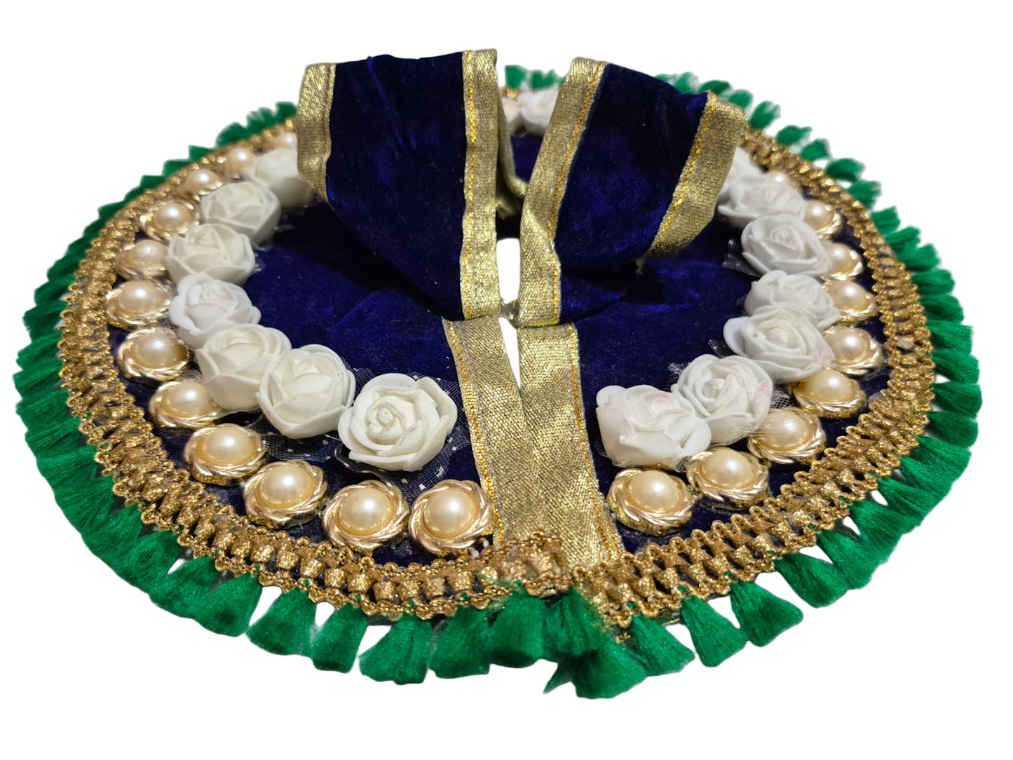 Royal Blue Velvet Poshak with White Roses & Pearl Accents