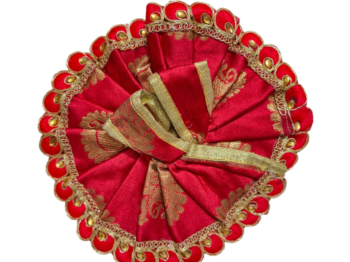 Red Brocade Poshak with Golden Bead Petal Border