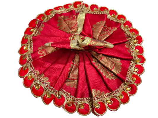 Red Brocade Poshak with Golden Bead Petal Border