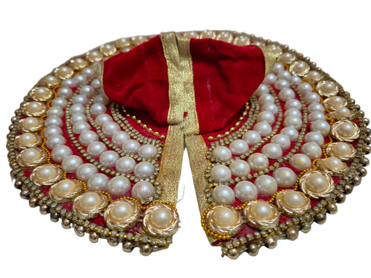 Opulent Red Velvet Poshak with Heavy Multi-Layer Pearl & Stone Work