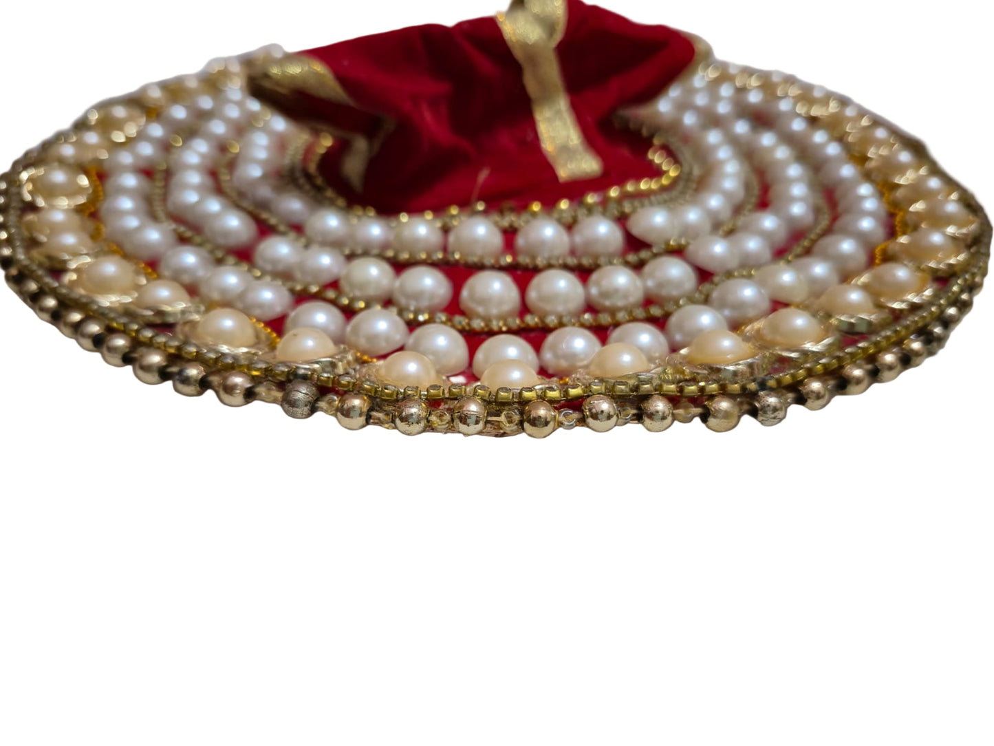 Opulent Red Velvet Poshak with Heavy Multi-Layer Pearl & Stone Work