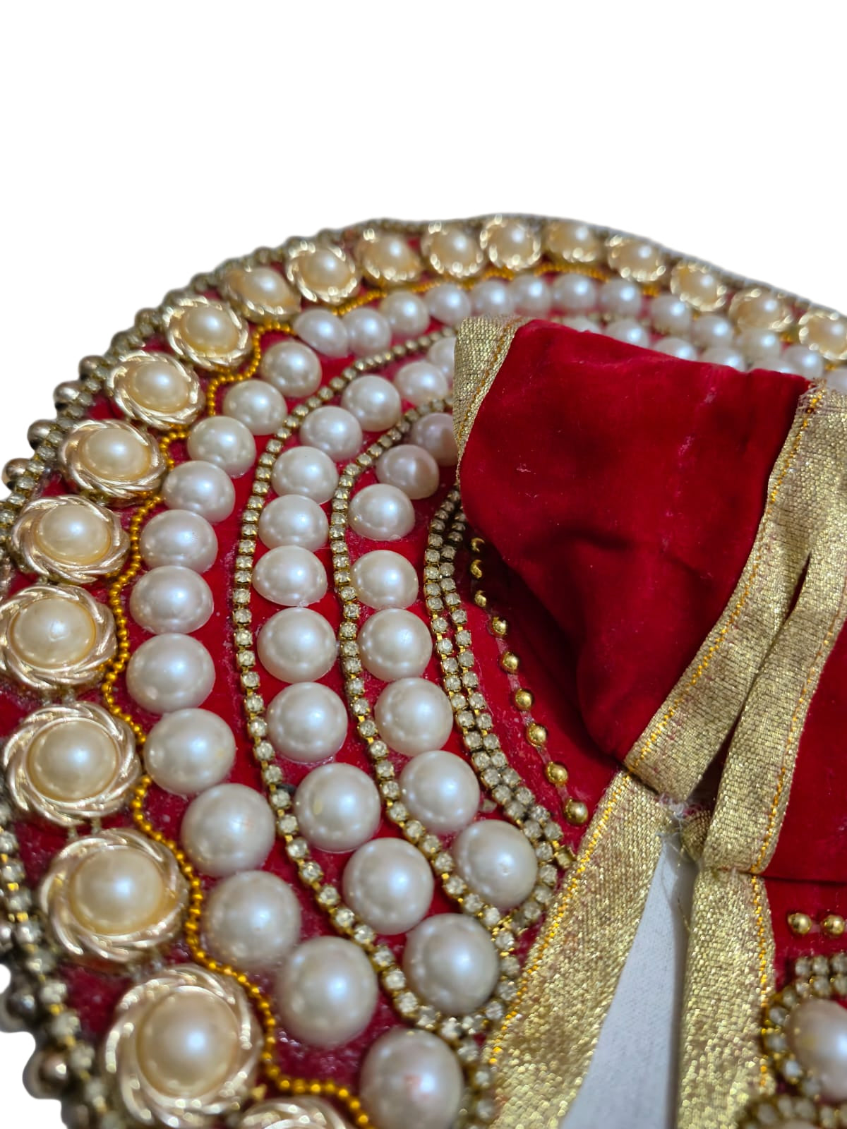 Opulent Red Velvet Poshak with Heavy Multi-Layer Pearl & Stone Work