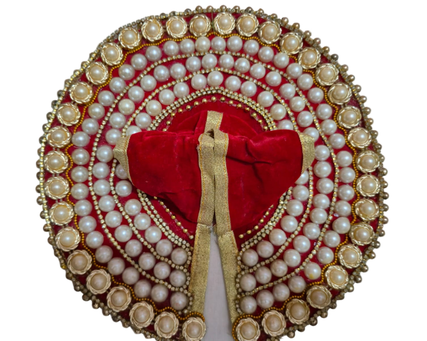 Opulent Red Velvet Poshak with Heavy Multi-Layer Pearl & Stone Work