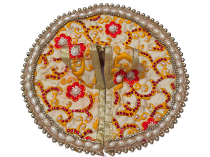 Ornate Cream Silk Poshak with Pearl Border