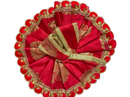 Red Brocade Poshak with Golden Bead Petal Border