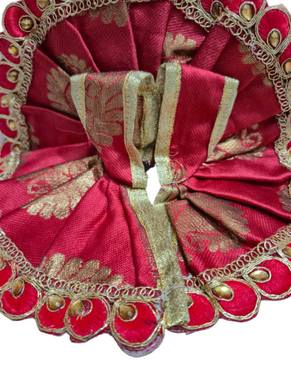 Red Brocade Poshak with Golden Bead Petal Border