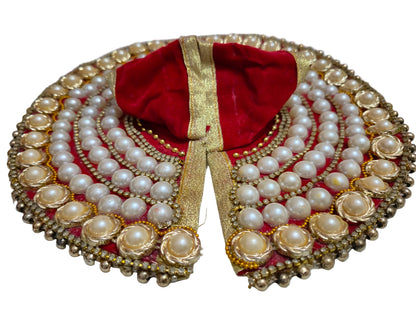 Opulent Red Velvet Poshak with Heavy Multi-Layer Pearl & Stone Work
